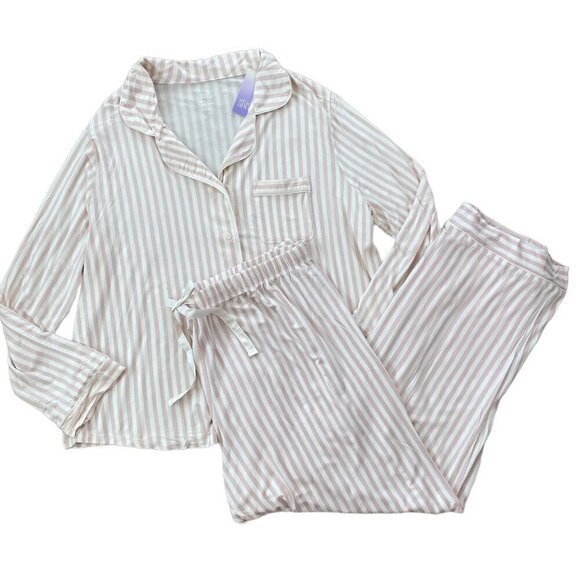 Stars Above Womens Pink & Cream Striped Top and Pants Pajama Set 1X, 2X, 3X - Picture 1 of 12